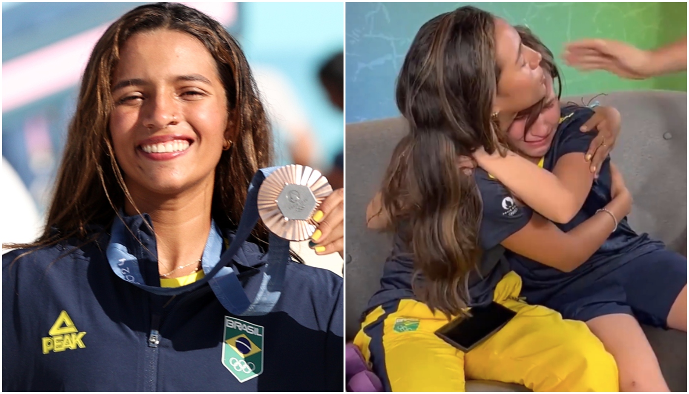 Rayssa e Artur (Crédito: Gaspar Nobrega/COB | Reprodução/Twitter @timebrasil)