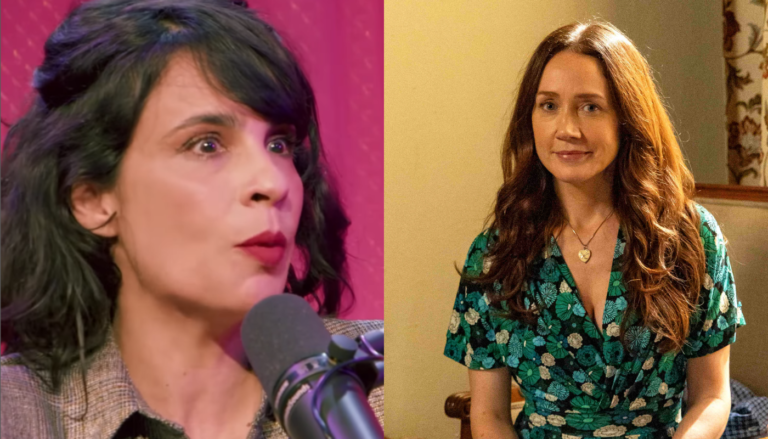 As atrizes Maria Ribeiro e Camila Morgado. (Crédito: Reprodução/ @podcastlouvadeusa / Globo / Manoella Mello)