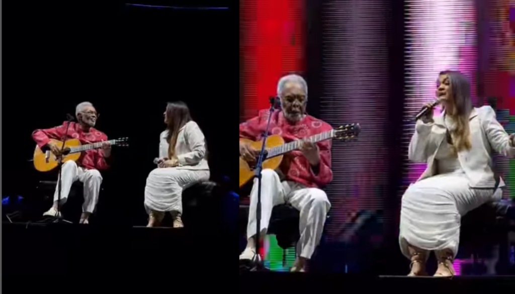 Gilberto Gil e Preta Gil na turnê Tempo Rei. (Créditos: Reprodução / @pretagil)