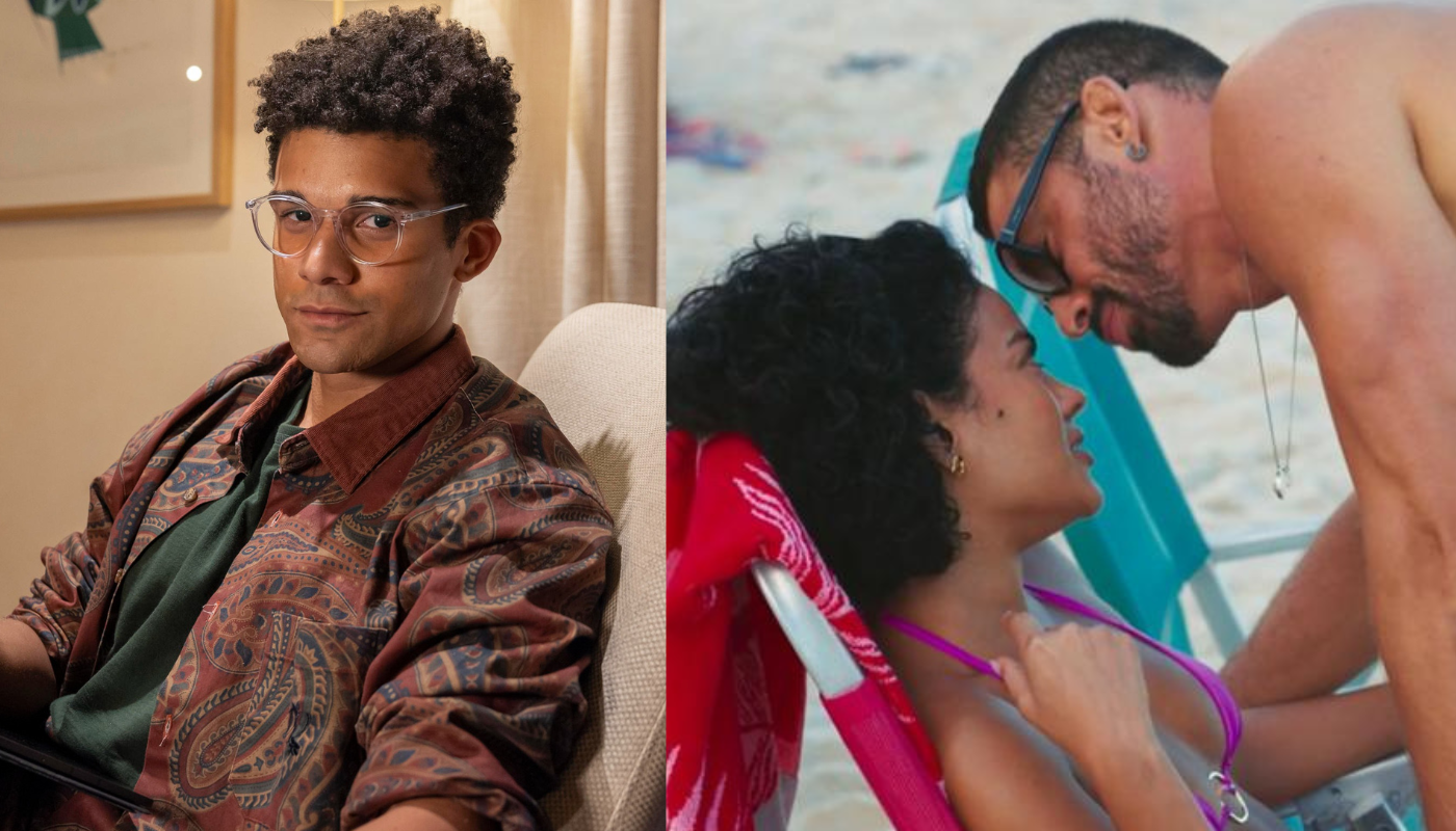 Sardinha (Lucas Leto), Maria de Fátima (Bella Campos) e César (Cauã Reymond) em "Vale Tudo". (Créditos: Reprodução / Globo/ Fábio Rocha / Globolplay)