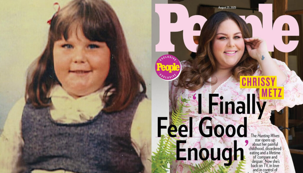Chrissy Metz na infância e capa da revista People