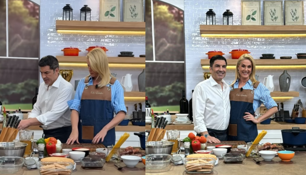 Ana Hickmann e Edu Guedes no programa "Fica com a Gente". (Créditos: Reprodução / @ficacomagentetv)