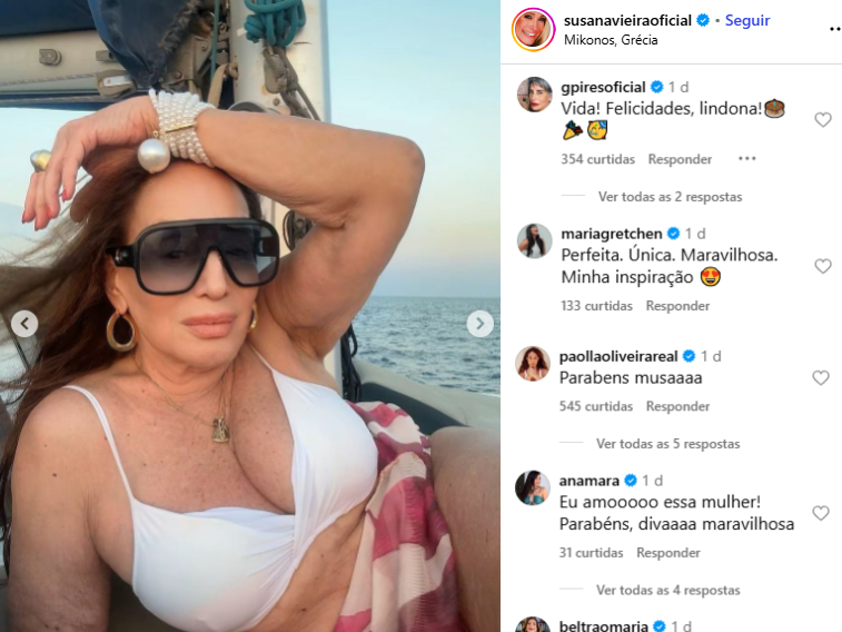 Post da atriz Susana Vieira, aniversário 83 anos, agosto de 2025