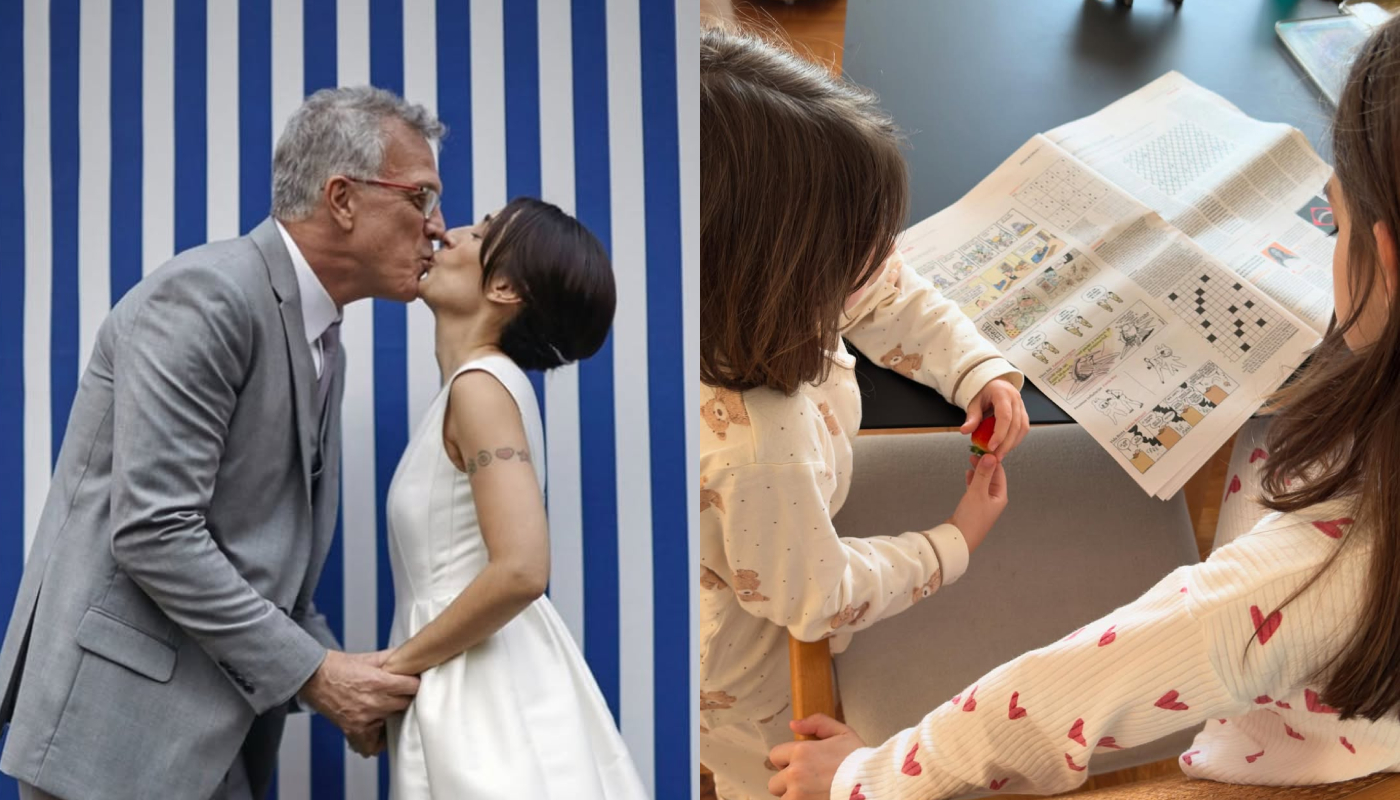 Pedro Bial e Maria Prata dão jornal impresso às filhas Laura e Dora