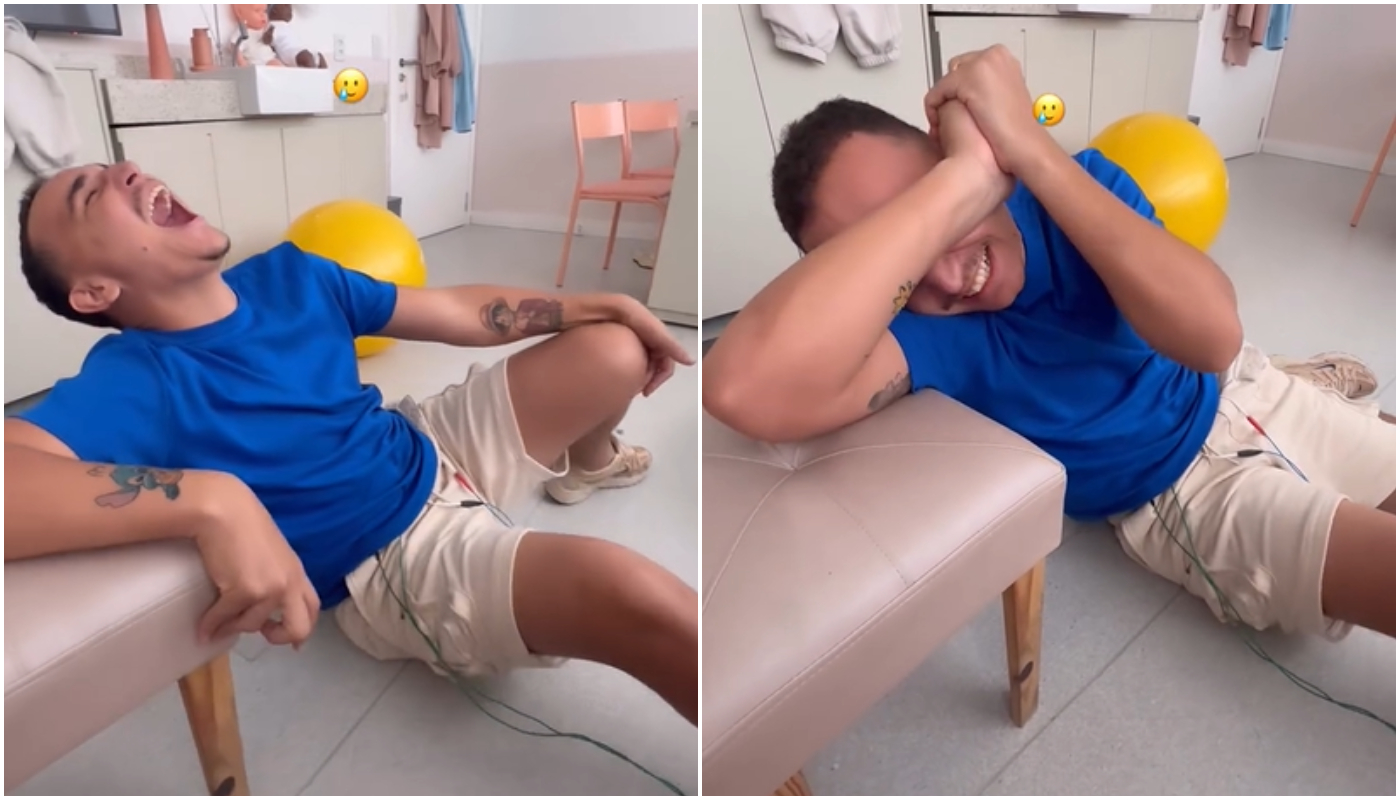 Cantor João Gomes se contorce ao sentir dores semelhantes a de um parto