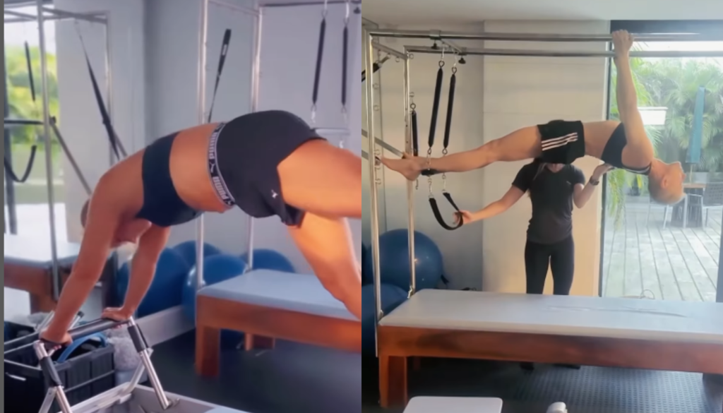 Xuxa Meneghel fazendo pilates.(Créditos: Reprodução / @xuxameneghel)