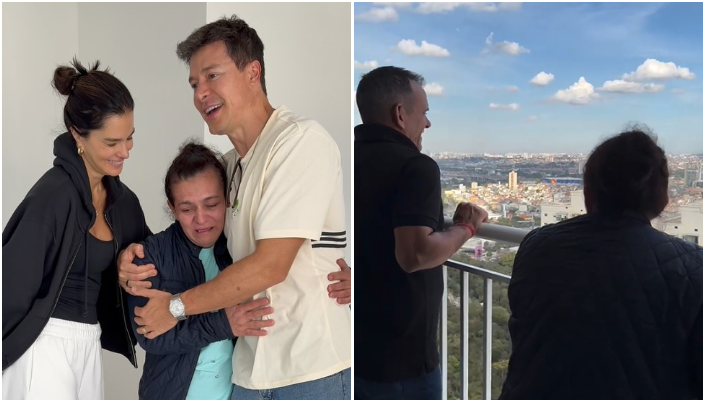 Rodrigo Faro e Vera Viel presenteiam funcionária com apartamento. Vídeo de setembro de 2025.
