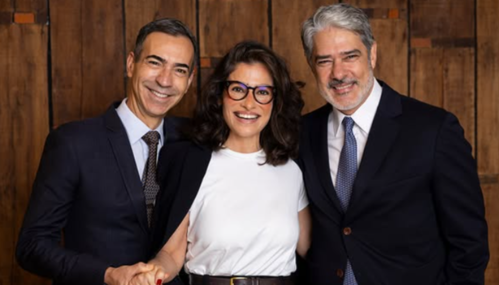 César Tralli, Renata Vasconcellos e William Bonner. (Créditos: Reprodução / Instagram @jornalnacional)