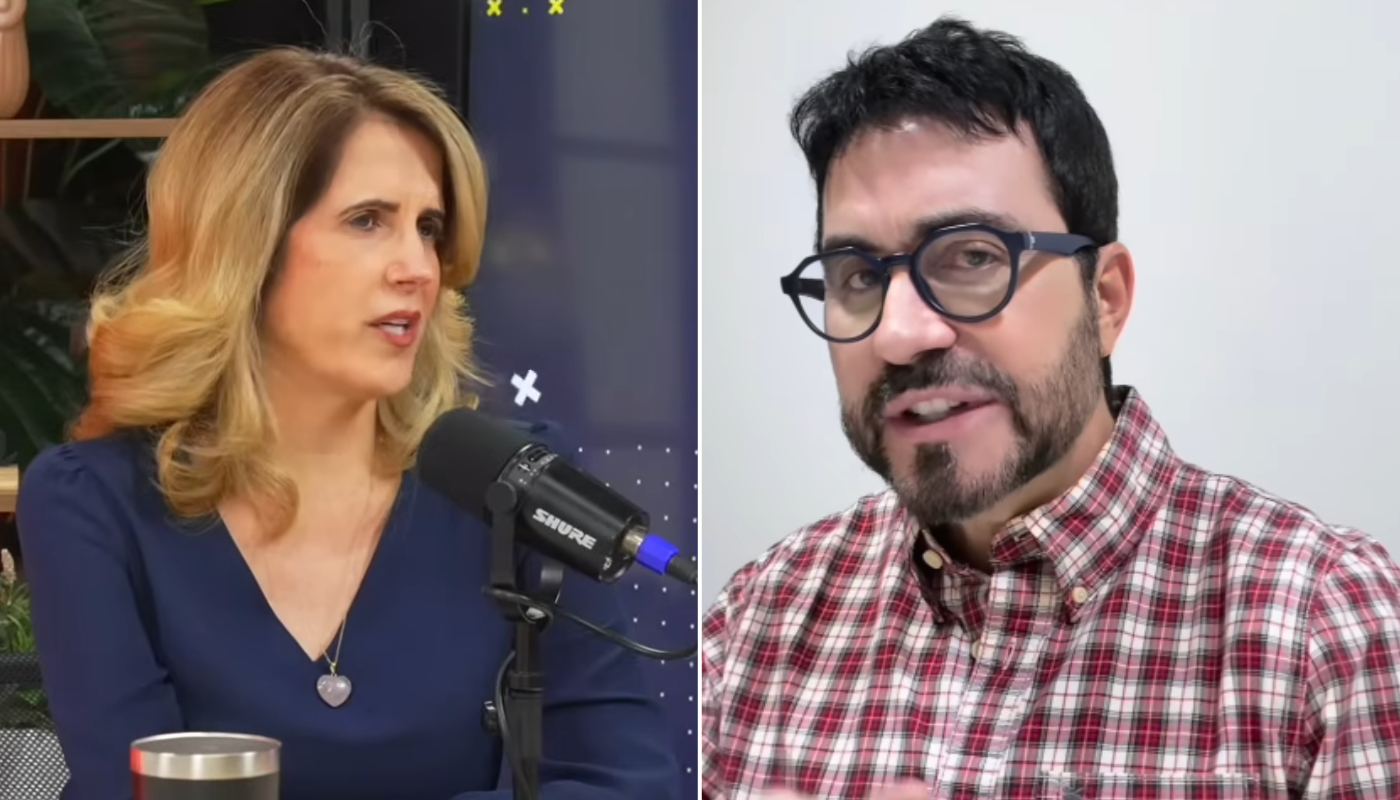 Juliana Leite e padre Fábio de Melo. (Créditos: Reprodução / Instagram @podtudoemais @pefabiodemelo)