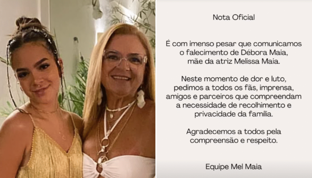 Comunicado da morte da mãe de Mel Maia. (Créditos: Reprodução / Instagram @debora.maiasousa e @melissamelmaia)