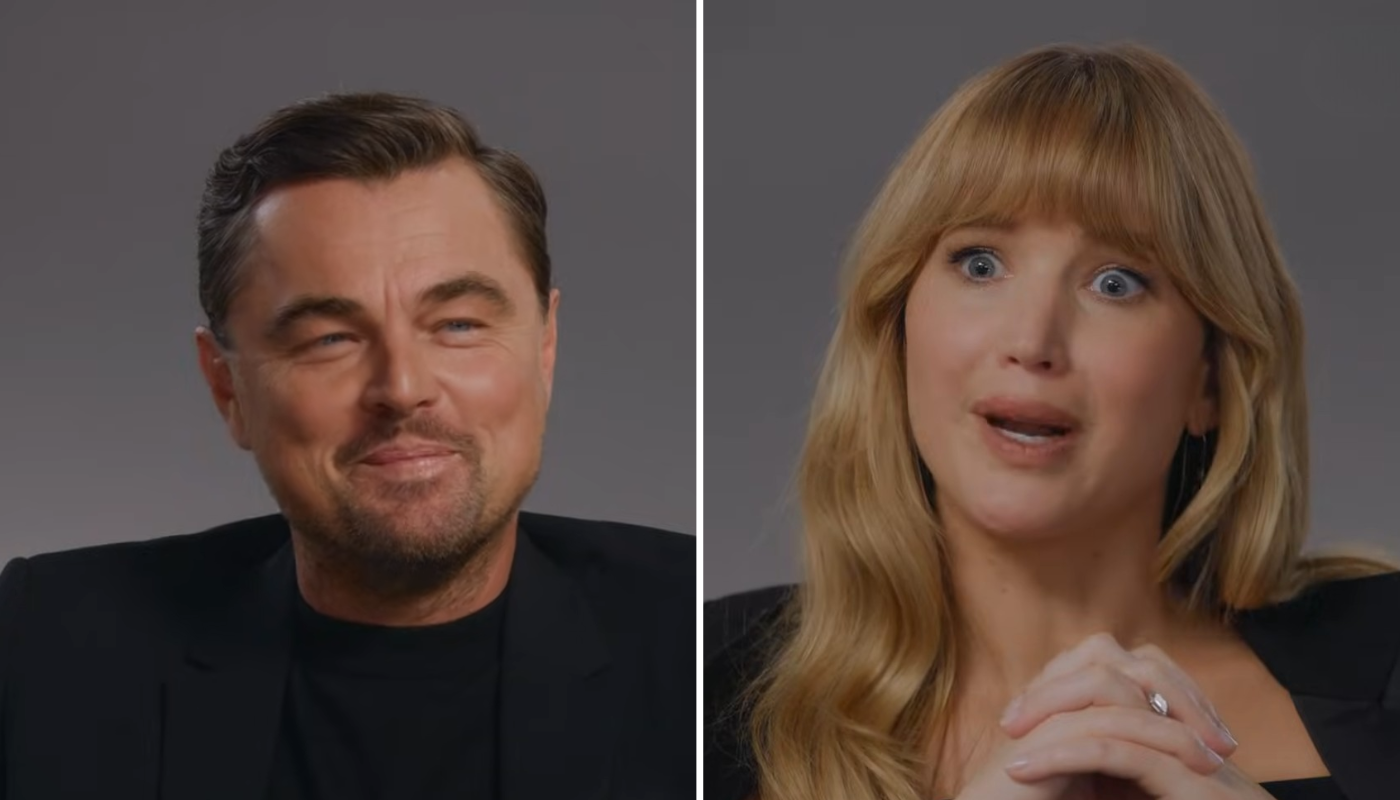 Leonardo DiCaprio e Jennifer Lawrence. (Créditos: Reprodução / YouTube Variety)
