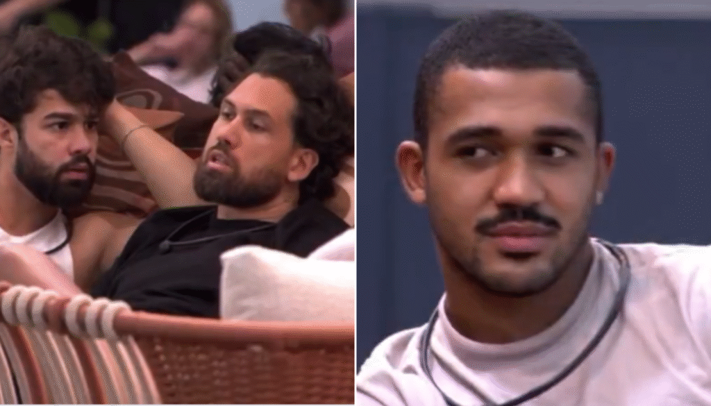 Paulo Augusto, Brigido e Matheus em conversa no BBB26. (Créditos: Reprodução / Globoplay)