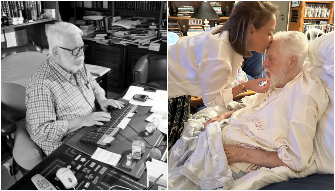 Em foto rara, filha de Manoel Carlos beija o pai