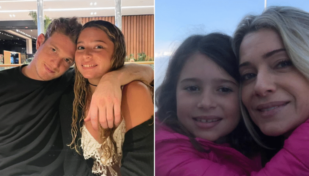 Letícia Spiller, Pedro Novaes e Stella.  (Créditos: Reprodução / Instagram @arealspiller)