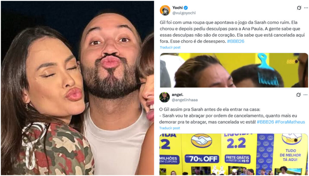 Amigo de Sarah, Gil do Vigor participou de ação patrocinada no BBB 26, e internautas insinuaram que ele interferiu no jogo