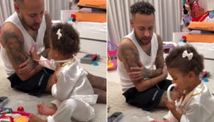 Neymar brinca com Mavie. (Créditos: Reprodução / Instagram @neymarjr)