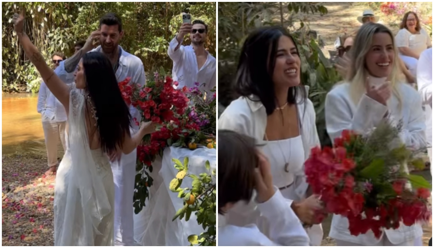 Antonia Morais, uma das irmãs de Cleo, pegou o buquê da noiva