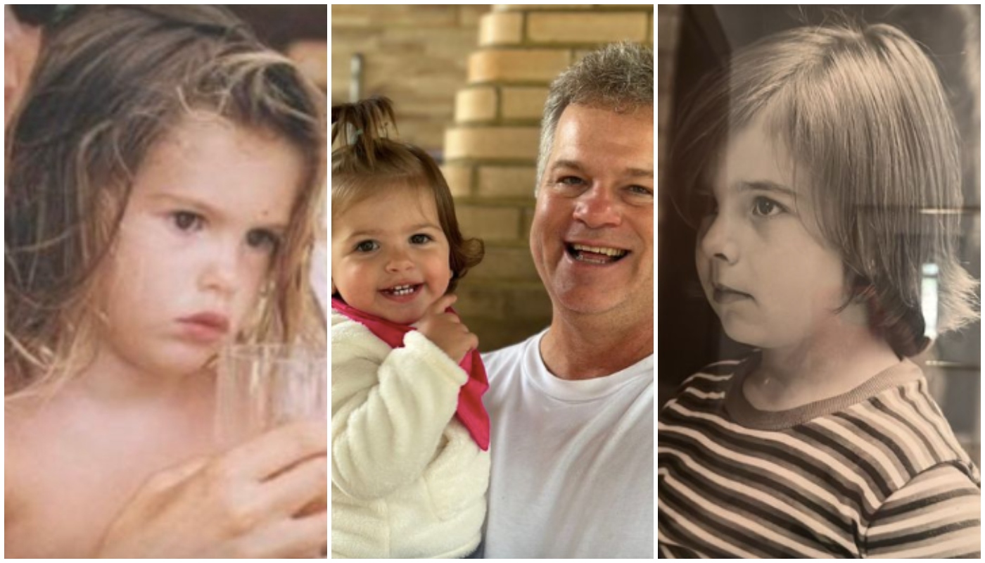 Bárbara Evans na infância (à esquerda), Ayla com o pai da modelo (ao centro) e sogra da modelo na infância (à direita)