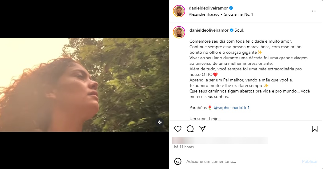 Post de Daniel de Oliveira para Sophie Charlotte no aniversário de 35 anos dela