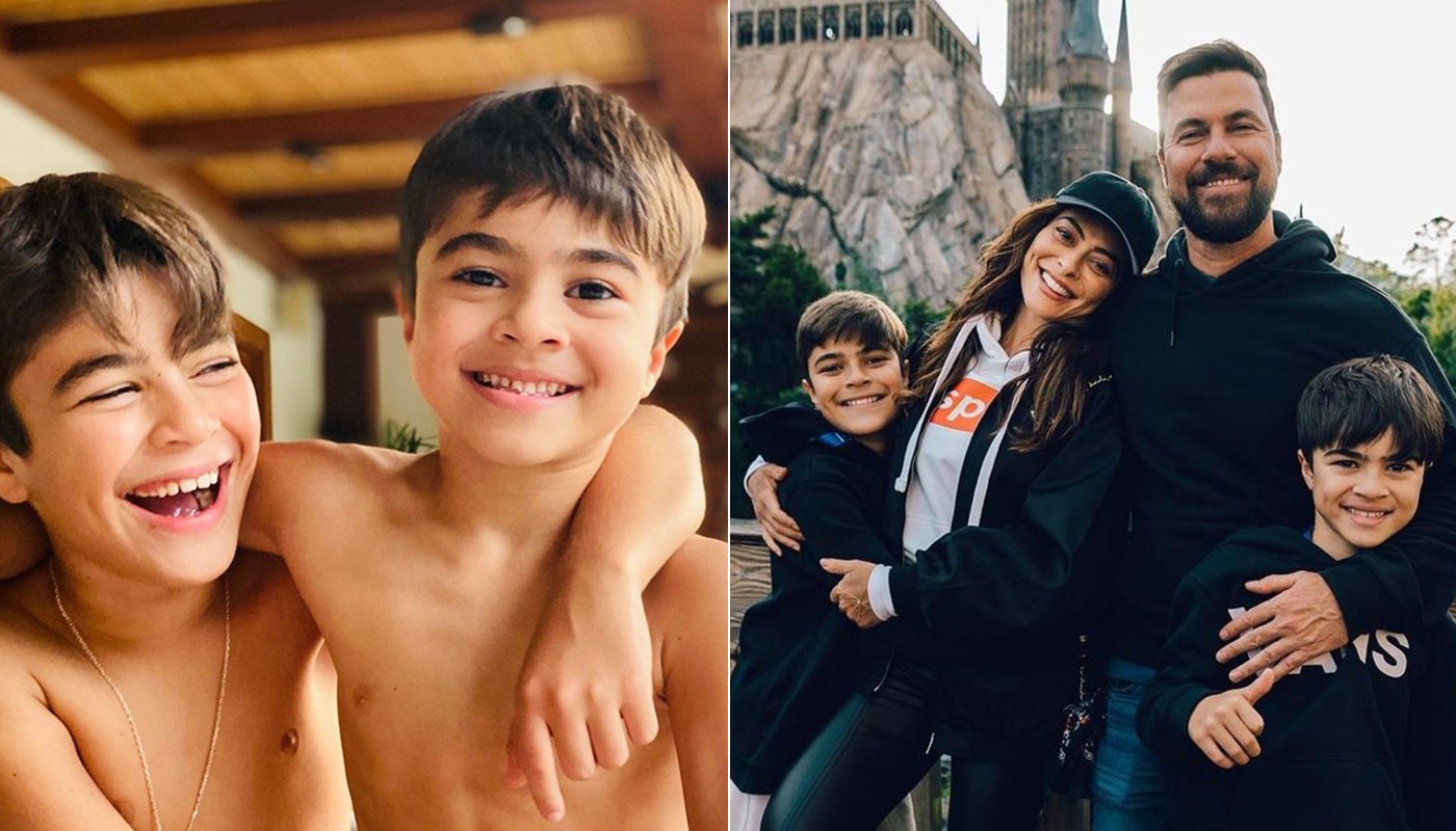 Filhos de Juliana Paes parecem gêmeos com idades diferentes: meninos são a cara do pai