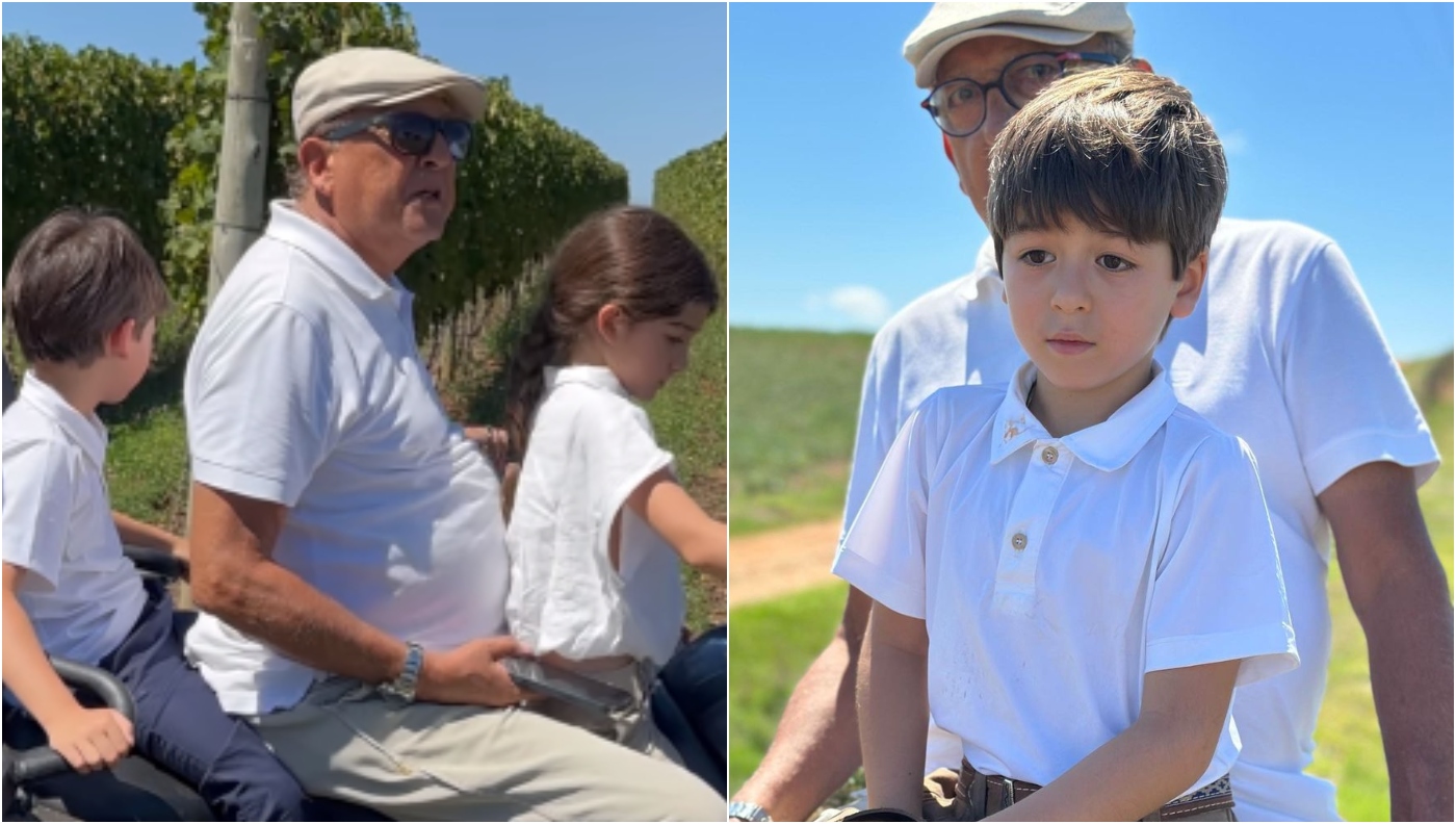 Galvão Bueno apresenta vinícola aos netos