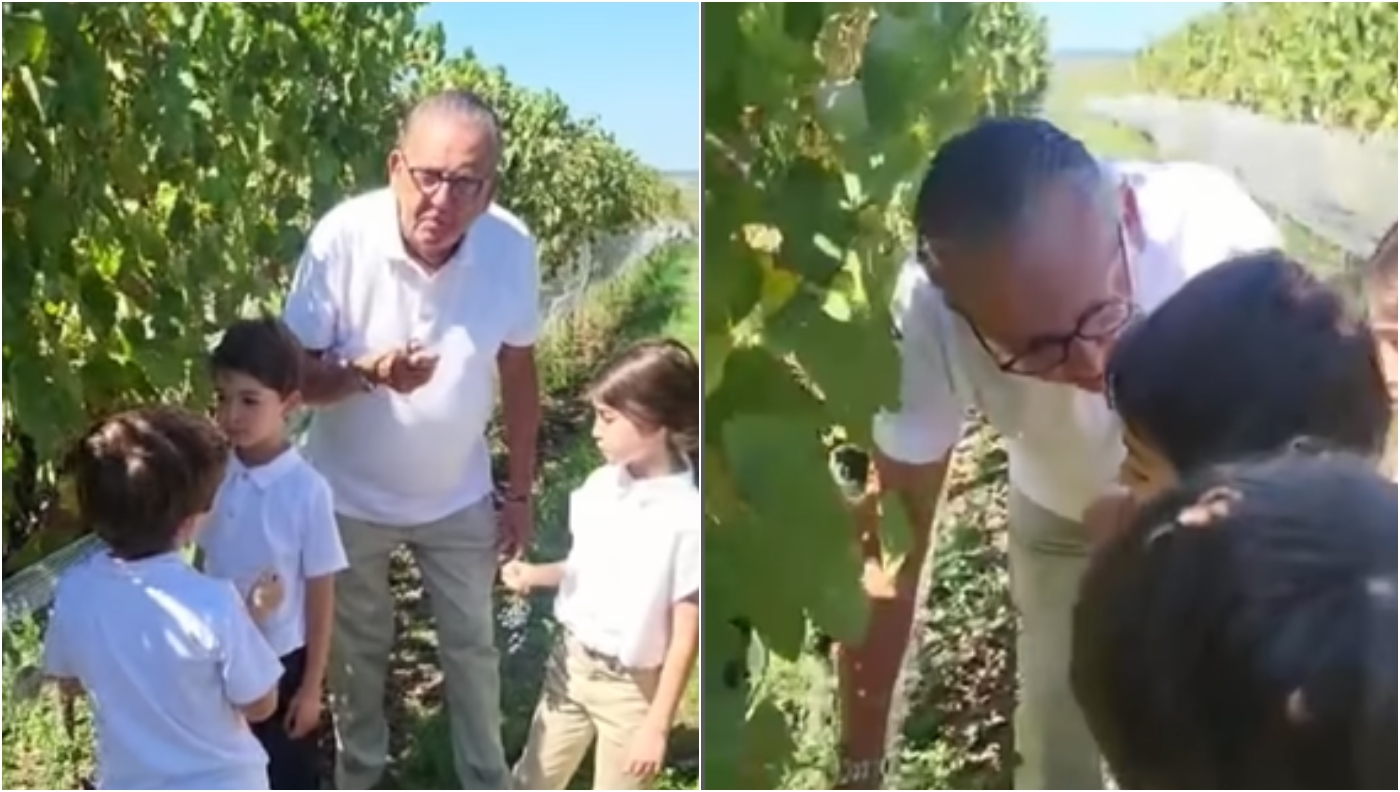 Galvão Bueno em passeio com os netos