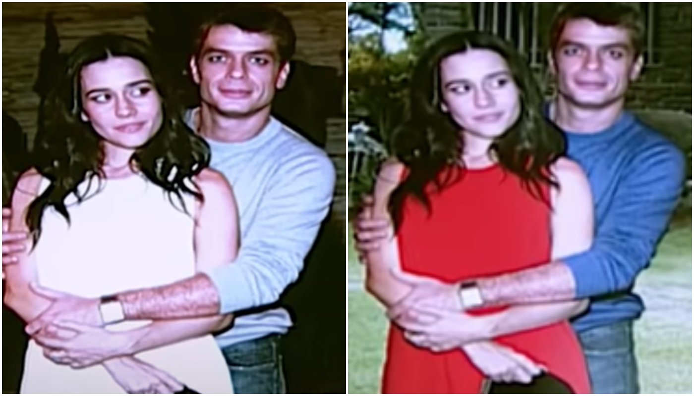 Paula e Daniel (Alessandra Negrini e Fabio Assunção) à esquerda e montagem feita por Taís à direita em