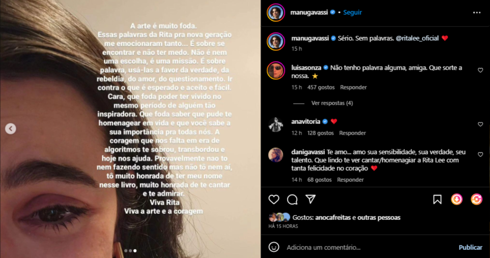 Manu Gavassi fez publicação emocionada
