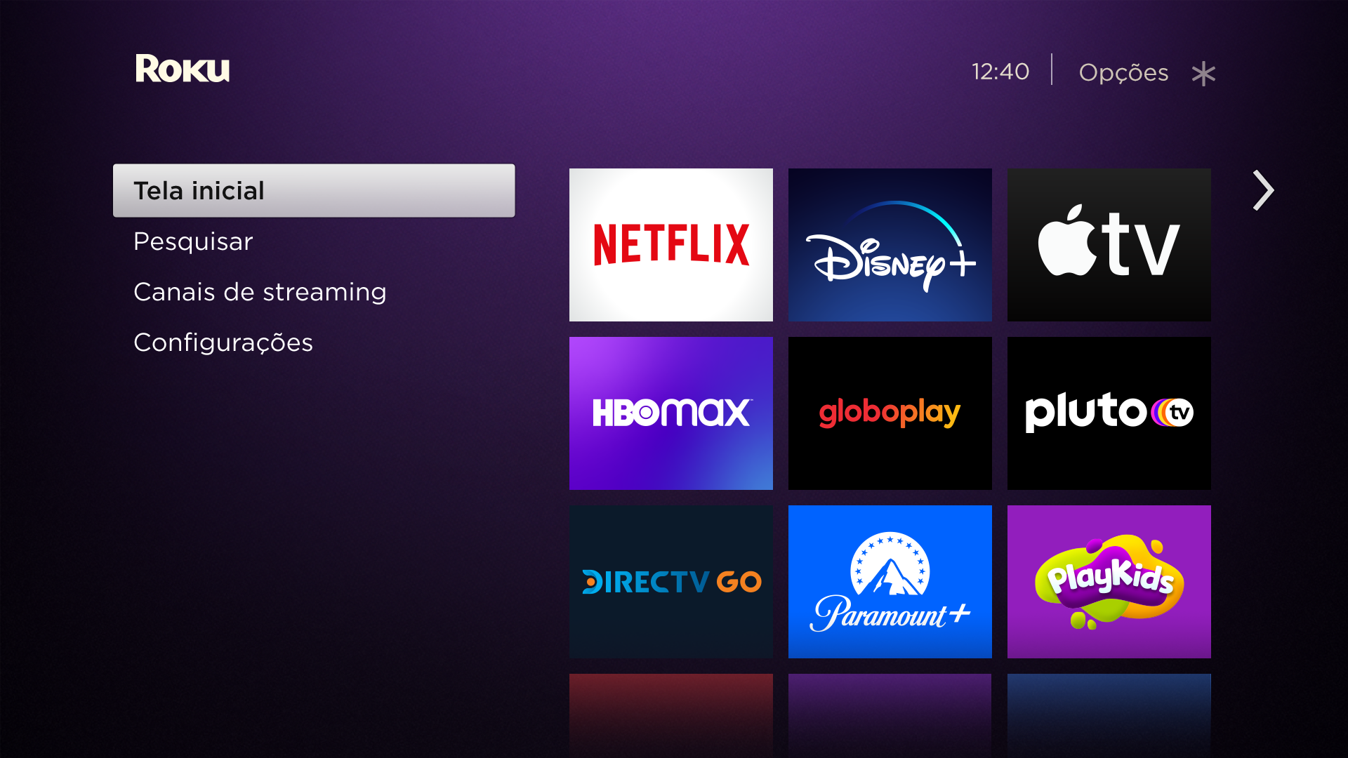 Imagem da interface de Roku