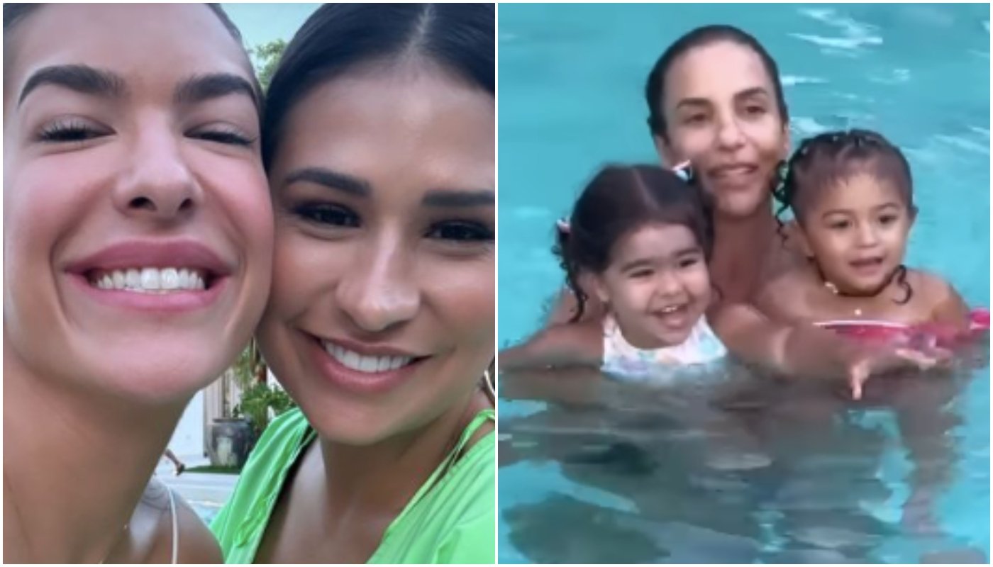 Ivete Sangalo surge com filhas de Simone Mendes e Lorena Improta na piscina: “Titia”
