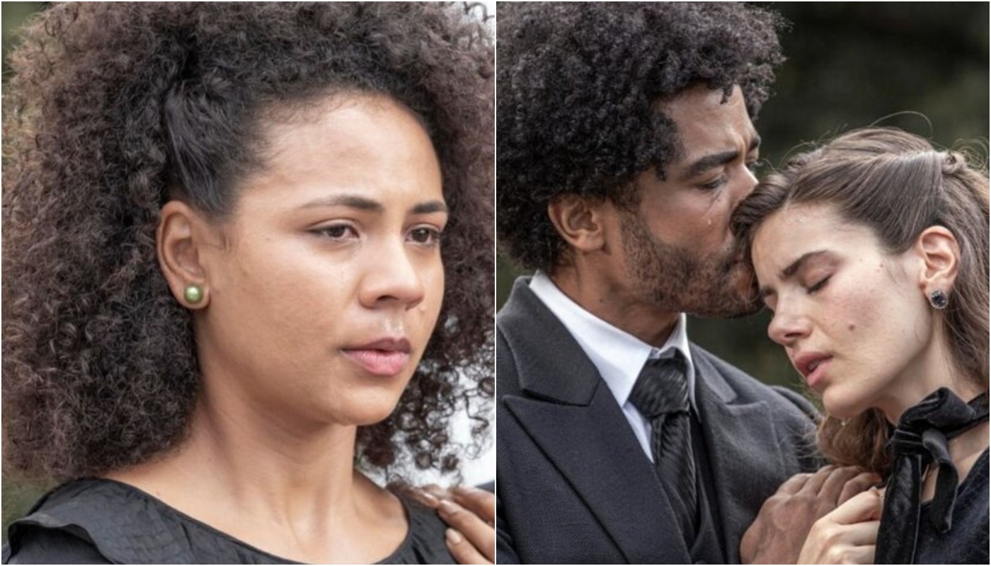 Sônia (Bárbara Sut), Marê (Camila Queiroz) e Orlando (Diogo Almeida)