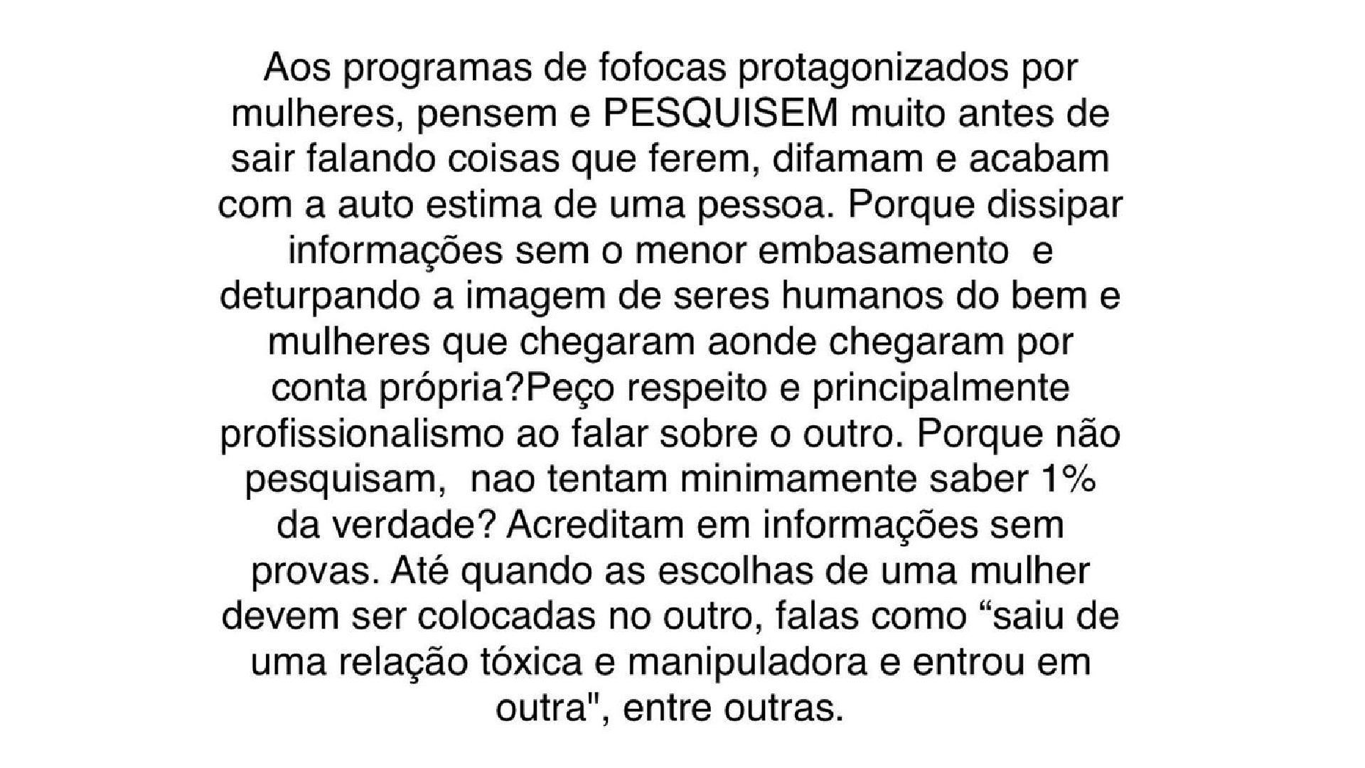 Trecho do post de Frambach no Instagram