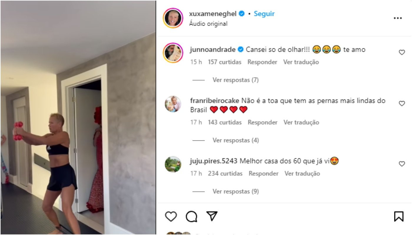 Xuxa Meneghel compartilha rotina de treino